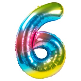 Party Kawaii 32 inch Giant Number Helium Foil Birthday Party Balloons Rainbow Gradient Color (Rainbow Gradient Number 6)