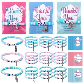 Tondiamo 30 Sets Summer Party Gifts Bulk Clay Beads Bracelet with Pendant Tropical Theme Crafts Gifts Friendship Bracelets with Blessing Card for Women Graduation Birthday Party Decorations