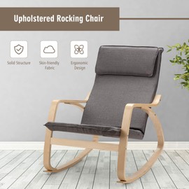 Giantex Rocking Chair with Removable Upholstered Cushion, Stable Wooden Frame Relaxing Modern Leisure Armchair Suitable for Living Room, Bedroom, Balcony, Nursery Room Ergonomic Chair (1, Gray)