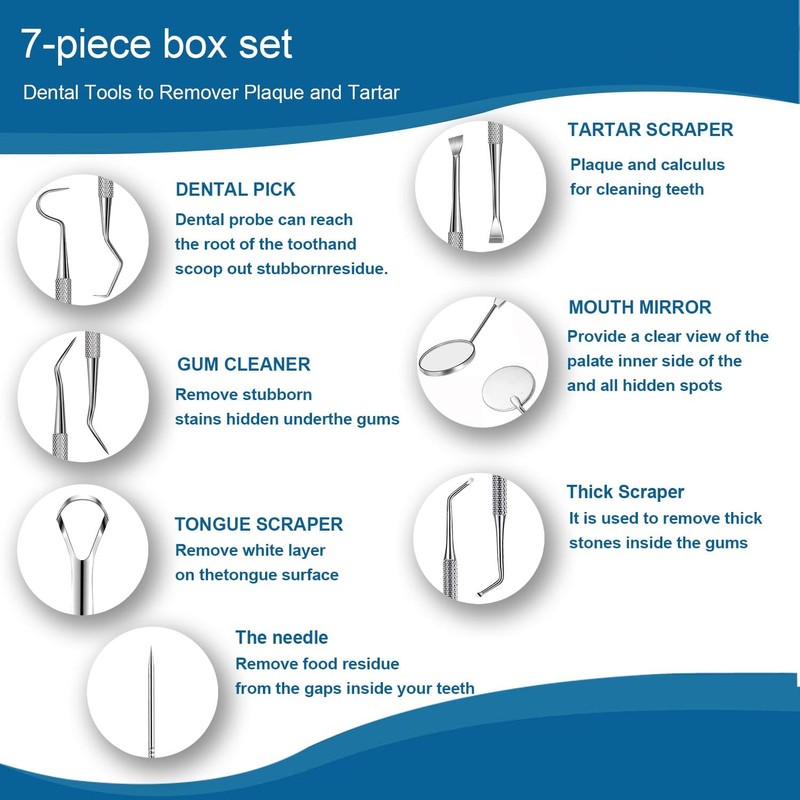 7pcs Dental Tools, Dental Pick Teeth Cleaning Tools Hygiene Kit,