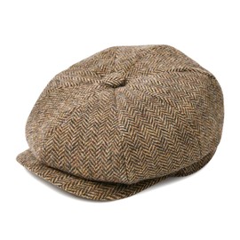 BOTVELA Men's 8 Panel Wool Blend Newsboy Flat Cap Herringbone Tweed Hat (Herringbone Light Khaki, 7 3/8)