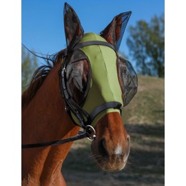 HackFond Horse Fly Mask with Ears, UV Protection for Horses, Elasticity with Big Mesh Eye Covers, Snug Fitting Comfortable Breathable Lightweight for Horses Olive Green Full Size