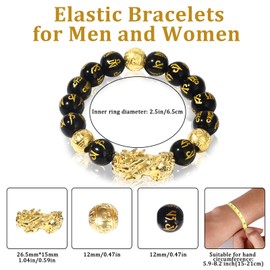 biuufish Feng Shui Bracelet Black Obsidian Bracelet, 24k Gold Plated Pixiu Dragon Protection for Men Women, 12mm Mantra Prayer Beads Bracelets Meaning to Attract Wealth and Good Luck(2 Pcs)