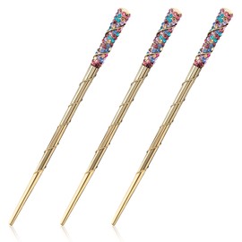 PAGOW 3pcs Rhinestone Crystal Hair Sticks, Traditional Chinese Hairpin, 7 Colors Rhinestone Crystal Antique Chopsticks Hairpin for Long Hair, Wedding Hair Accessory Jewelry (Colorful)