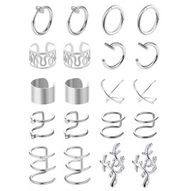 Cartlidge Earrings for Women Silver Wrap Ear Cuff Earrings fake earrings Hoop Huggie Sleeper Earrings Ear Climber Earrings Set for Teen Girls (10 Pcs)