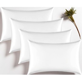 Satin Pillowcase for Hair and Skin, Super Soft Similar to Silk Pillow Cases 4 Pack with Zipper Closure, Cooling Pillowcases for Women Men (White, 4 x Queen (20"x30"))