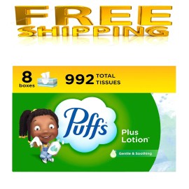 Puffs Plus Lotion Facial Tissues, 8 Family Boxes, 124 Facial Tissues per Box, Al