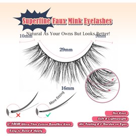 Wispy Lashes False Eyelashes 16mm Strip Lashes Fluffy Eyelashes C Curl Lash Strips Fake Eyelashes Natural with 0.1MM Thin Cotton Band Siligli 3D Volume Eyelash Pack 7 Pair