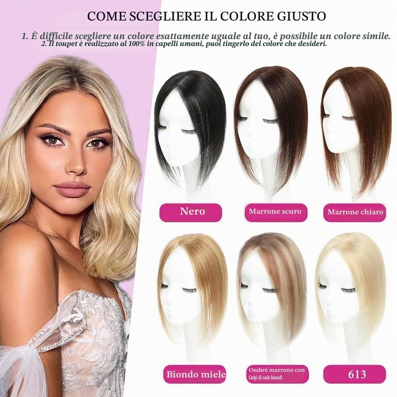 Unipearl Toppers per capelli da donna, capelli veri, marroni, con
