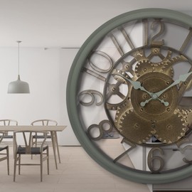 Presentime & Co 12" Farmhouse Gear Clock, Silent no ticking, Indoor/Outdoor Clock, Weatherproof, Sage Green & Antique Rusted Finish. Wall Décor/Outdoor Décor for Living room, Kitchen, Garden, Patio.