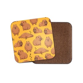 Capybara Square Coaster - Wild Rodent illustration Art Adorable Sleepy Animal Pup Kids Boys Girls Dad Mum Kitchen Family Drinks Home #81056