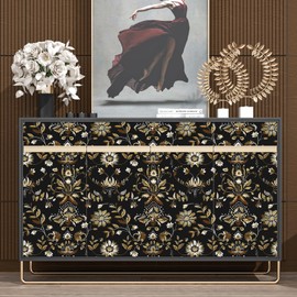 ILHIIOR Gold Leaf Peel and Stick Wallpaper Boho Leaf Contact Paper Black Floral Removable Self Adhesive Waterproof Wall Paper for Cabinet Drawers Wall Decor Renter Friendly 17.5''x118.1''