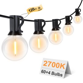 GPATIO 120FT Outdoor String Lights, Waterproof Patio Lights with 64 Hanging Globe G40 Bulbs, 2700k Shatterproof for Backyard Balcony Party Camping Outside Decor