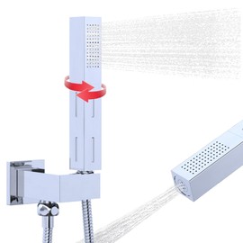 2 Settings Handheld Sprayer High-Pressure Shower Head with 59inch Flexible Hose, Square 2 in1 Model Solid Brass Adjustable Shower Wand Replacement Kit, Polished Chrome
