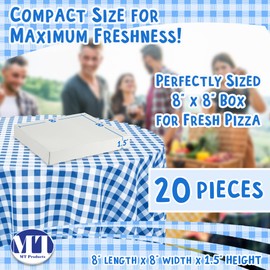 MT Products White Clay Coated Pizza Boxes 8" x 8" x 1.5" - Lock Corner Paperboard (Pack of 20) - Made in the USA