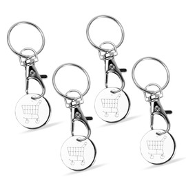 Pagezol 4PCS Trolley Coin Keyring Set, Shopping Trolley Token, Trolley Tokens for Supermarket, Cart Trolley Key, Stainless Steel Round Shaped Trolley, Cart Keychain, Removable Shopping Keychain