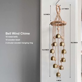 Campanas de viento al aire última intervensión, campanillas de viento de madera con 10 campanas doradas, tono de luz melodía, jardín Zen clásico, bonito campanilla de viento para colgar en el hogar,