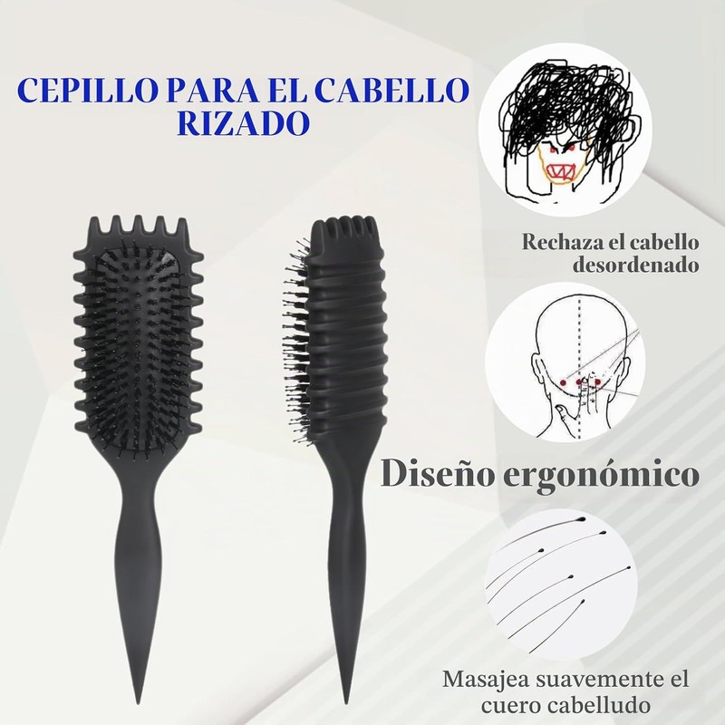 Cepillo Para Cabello Rizado, Definidor De Rizos Con Jabalí Y