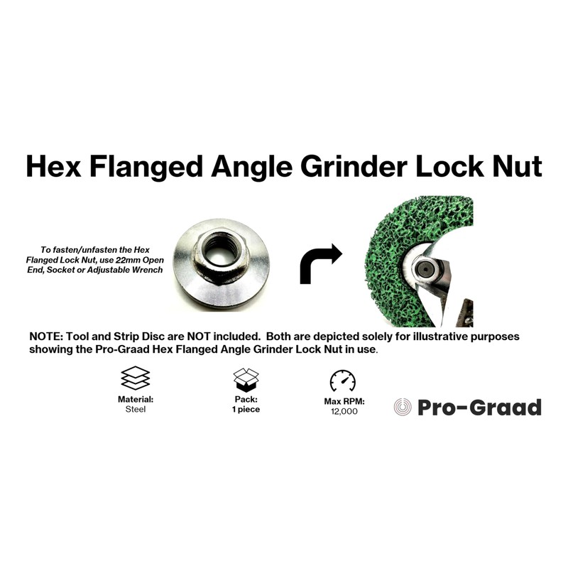 Pro-Graad 5/8-11 Angle Grinder Flange Nut, Hex Flanged Replacement Lock