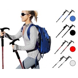 Duralumin lightweight T-shaped hiking stick 2P + pouch set Blue