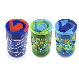 Ello Kids Bop 12 oz Spill Resistant Tritan Tumbler With Removable Straw | Built In Carry Handle | 3 Pack (Cars, Dogs, Dinos)