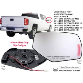 APA Replacement for Mirror Glass Power Heated with Turn Signal Light 2014-2019 SILVERADO SIERRA 1500 2500 3500 Pickup Truck Passenger Right Side 22919749 GM1325146