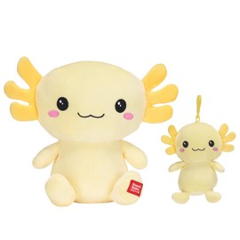 Kawaii Kuties 9.5" / 24cm Yellow Axolotl Soft Plush Toy and 7" / 12.5cm Yellow Axolotl Soft Plush Bag Clip Gift Set