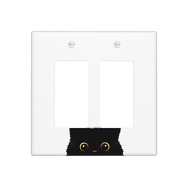 Cute Cat Black Double Gang Rocker Decorative Light Switch Cover, 2-Gang Wall Plate Outlet Cover
