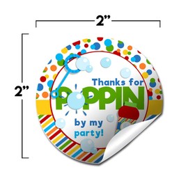 Thanks for Poppin' By Bubble Birthday Thank You Sticker Labels, 20 2" Party Circle Stickers by AmandaCreation, Great for Party Favors, Envelope Seals & Goodie Bags