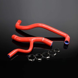 PIT66 Silicone Coolant Radiator Hose Kit, Compatible with 1996-2004 Ford Mustang GT 4.6L V8 Red with Clamps
