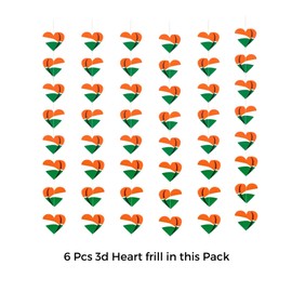DIGI ART'S Heart Hanging 3D Frills Garland Tri Color for 15 August | Independence Day Decoration | Pack of 6 Pc | Multicolor.