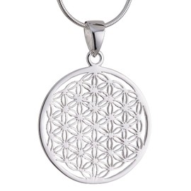 Vinani ALB-S Italia Pendant Necklace with Snake Chain - Small Flower of Life Design - Mandala - 925 Sterling Silver
