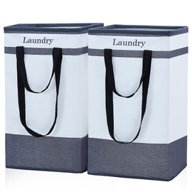FairyHaus Laundry Basket 100L, 2Pack Laundry Hamper with Easy Carry Handles, Collapsible Laundry Baskets Hampers for Bathroom Clothes Storage Black