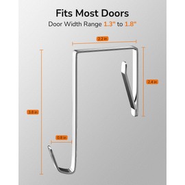 ULG Over The Door Hooks – 2PCS Heavy Duty Door Hangers 5.5" Fit 1 3/8" Doors, White Rubber-Coated Steel Hooks for Towel, Robe, Clothes, Bathroom, Wreath, Ironing Board – Thin & Durable