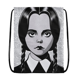 EZB Wednesday Portrait Drawstring Bag | 36x30cm Midi Sized Backpack | Multi-Use: Sports Kits, PE Kits, Gym, Lunch, Holiday, Beach, Pump Bag | Wednesday Bag