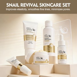 Snail Skin Care Set, Snail Care Face Care 5-Piece Set, Snail Mucin Skin Care Set for Women, with Cleansing Milk, Toner, Serum, Cream & Eye Care, for All Skin Types, Moisturising