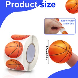 1000pcs 2 Rolls Basketball Stickers, Self-Adhesive Sports Ball Theme Decals Decorative Basketball Seal Girls Boys Teens Stickers for Water Bottles Birthday School Classroom Party Poster Board Supplies