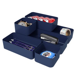 Drawer Organizers, Storage Plastic Desk Bins Stackable Organizers Tray, Bathroom Dividers Small Makeup Bin Clothes Organizing Trays for Containers Vanity Office Cabinet Sliverware Set, Blue