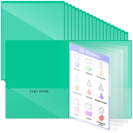 Henoyso 36 Pcs School and Home 2 Pocket Folders with 4 Clear Inner Pockets Plastic Heavy Duty Homework Folders Parent Teacher Communication for Student Home Office Classroom,11 x 9 Inch (Green)