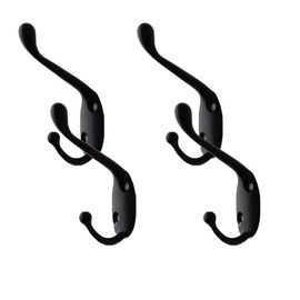 Coat Hooks, Matte Black Up and Down Hooks, Heavy Duty Retro Coat Hooks, Bag Hangers for Bedroom, Bathroom, Kitchen (Pack of 4)