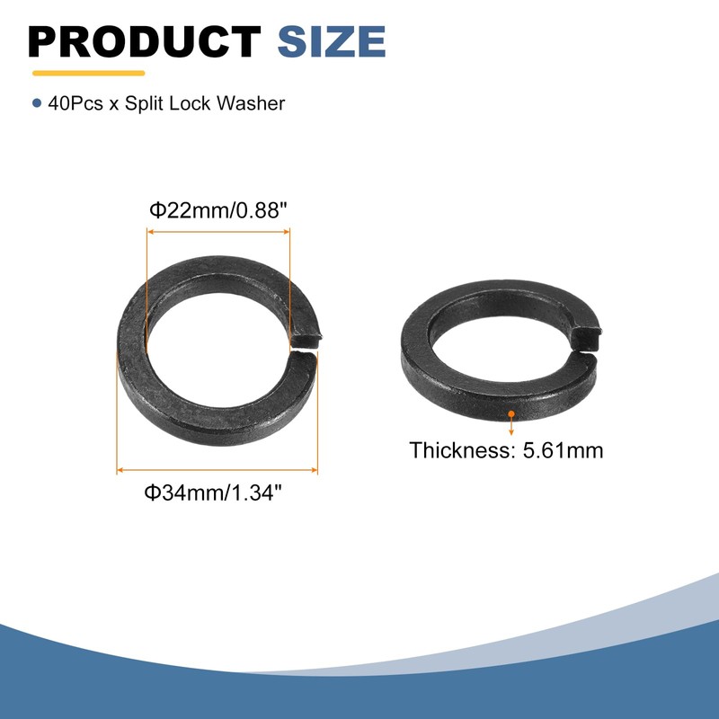 sourcing map 40 Pcs M22 Split Lock Washers, Carbon Steel