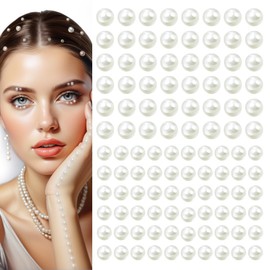 qiipii 4 Sheets Beige White Flatback Pearls Stickers Self Adhensive Ivory White Big Half Pearls Stick On Jewels 8mm 10mm Large Sizes Gems Stick on for Nails Face Eyes Hair Makeup Clothing DIY Crafting