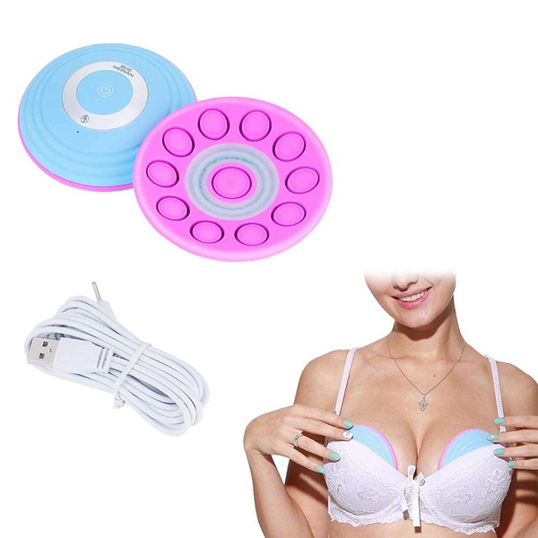 USB Wireless Breast Massager, Portable Electric Vibration Bust Lift Enhancer Machine with Hot Compress Function and Remote Control for Enlargement Anti Sagging(Blue)