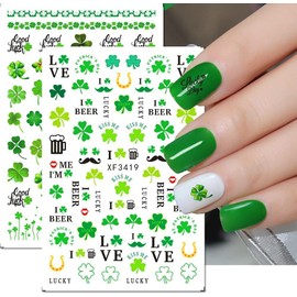 St. Patrick's Day Nail Art Stickers Decals Green Lucky Clover 3D Self-Adhesive Exquisite St. Patrick's Day Nail Decals Nail Art Supplies Women Nail Decorations 6 Sheets