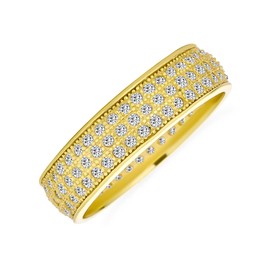 Classic Traditional Bridal 3 Row Micro Pave Cubic Zirconia CZ Anniversary Eternity Wedding Ring for Women Yellow 14K Gold Plated .925 Sterling Silver Rhodium 5mm Wide, Cubic Zirconia