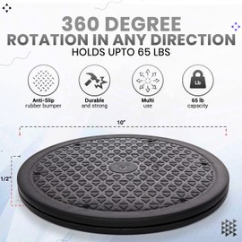 12 Inch Lazy Susan Turntable Organizer, Non Skid Large Lazy Susan Turntable for Cabinet, Computer or Laptop, Plastic Turn Table, Black, 1 PC