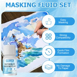 WEILAOK Masking Fluid, Scratch Crepe, Masking Liquid Watercolour, Masking Fluid with Watercolour Brush for Covering - Keeps Colour-Free Areas and Clear Edges, Watercolour Accessories, White - 30 ml