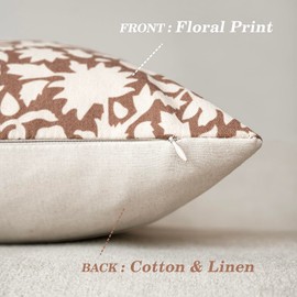 Foindtower Set of 2 Decorative Neutral Floral Throw Pillow Covers Accent Farmhouse Cushion Covers Boho Pillowcase for Couch Sofa Bedroom Living Room Home Decor Outdoor,12×20 Inch,Light Orange Brown