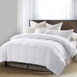 MARTHA STEWART 240 Thread Count White Feather and Down Comforter - All Season Warmth Duvet Insert with Corner Tabs - King Size