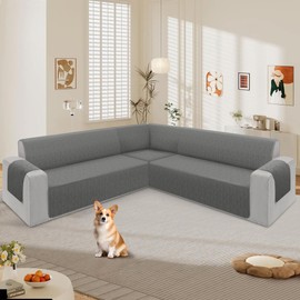 ALIECOM Corner Sectional Couch Covers L Shape Sofa Covers Washable 4pcs Reversible Couch Cover for Sectional Slipcover U Shape Pet Dogs Furniture Protector with Elastic Straps (Dark Gray, Large)